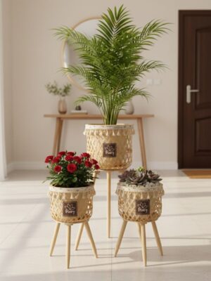 مجموعة من 3 حوامل نباتات منسوجة ومتدرجة - ألوان متعددة