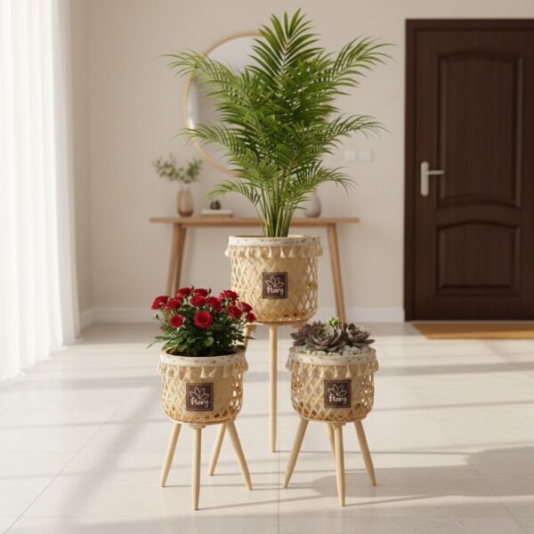 مجموعة من 3 حوامل نباتات منسوجة ومتدرجة - ألوان متعددة