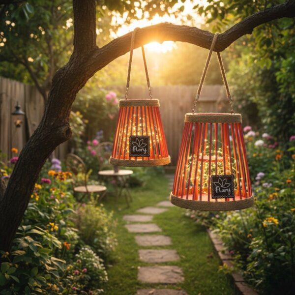 فانوس خشبي بمقبض من الحبال من Flory - ألوان متعددة