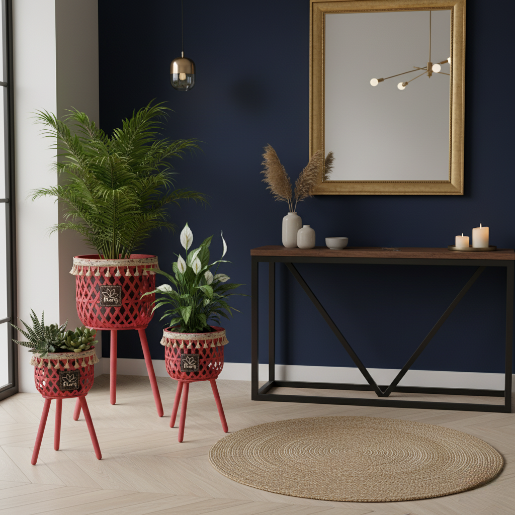 مجموعة من 3 حوامل نباتات منسوجة ومتدرجة - ألوان متعددة