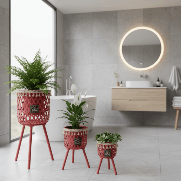 مجموعة من 3 حوامل نباتات منسوجة ومتدرجة - ألوان متعددة