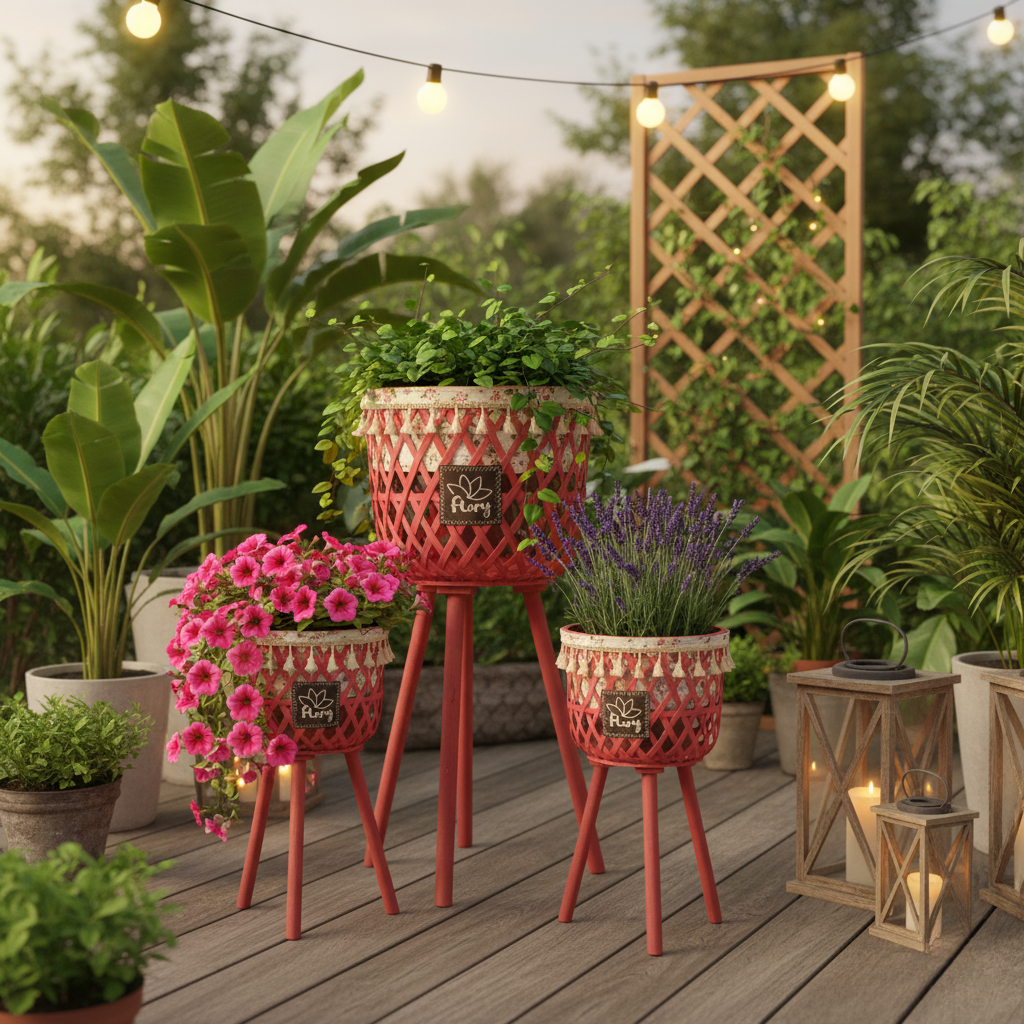 مجموعة من 3 حوامل نباتات منسوجة ومتدرجة - ألوان متعددة