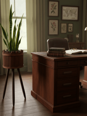 أصيص خشبي باللون البني على أرجل - قطعة واحدة