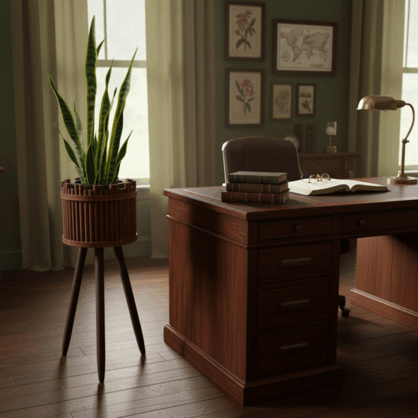 أصيص خشبي باللون البني على أرجل - قطعة واحدة