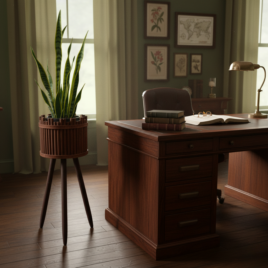 أصيص خشبي باللون البني على أرجل - قطعة واحدة