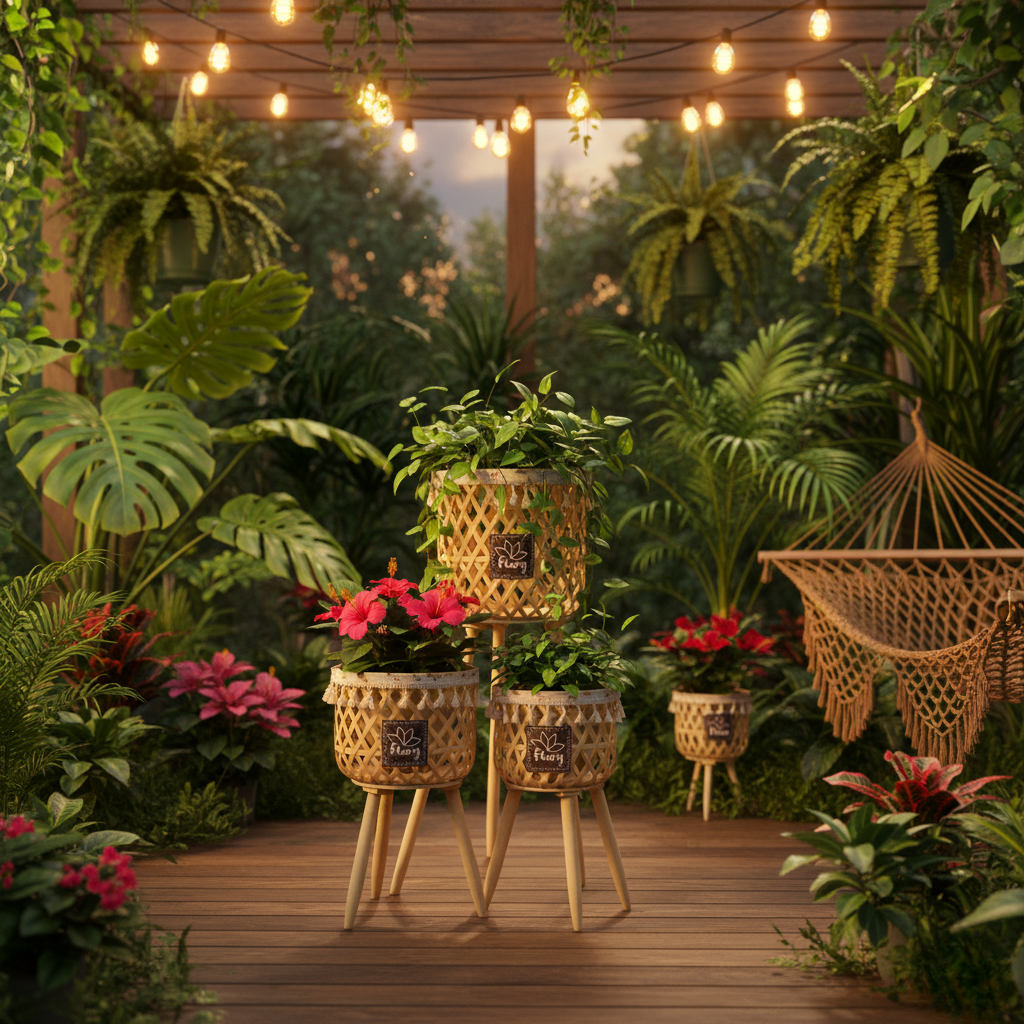 مجموعة من 3 حوامل نباتات منسوجة ومتدرجة - ألوان متعددة