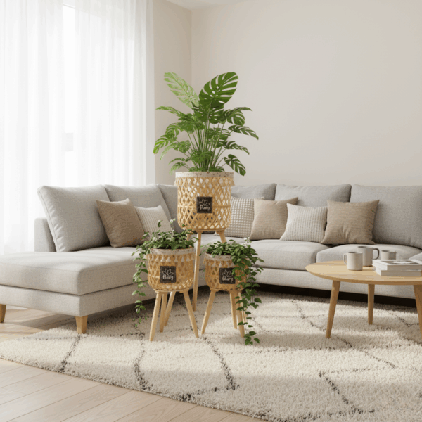 مجموعة من 3 حوامل نباتات منسوجة ومتدرجة - ألوان متعددة