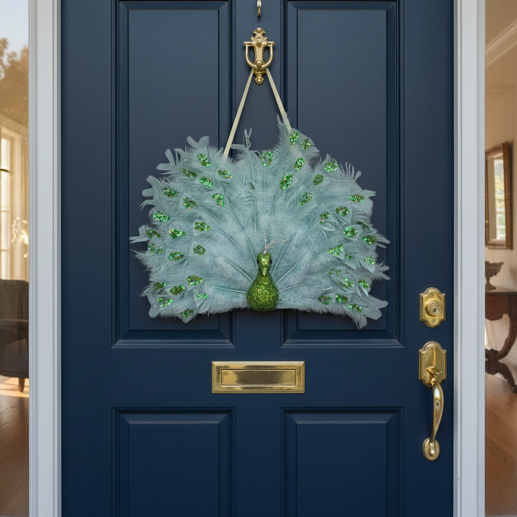 مجسم طاووس مزين بالريش - قطعة ديكور معلقة