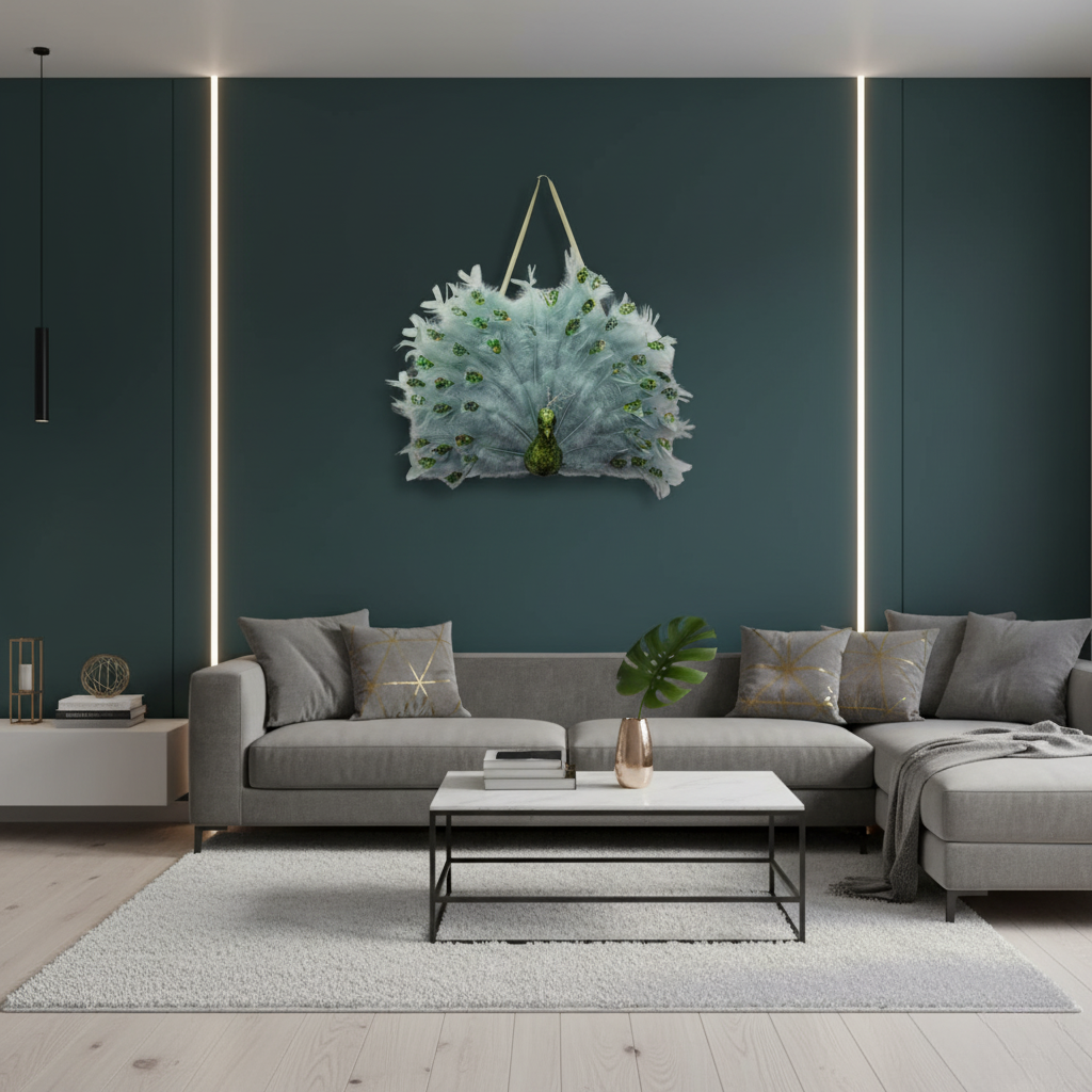 مجسم طاووس مزين بالريش - قطعة ديكور معلقة