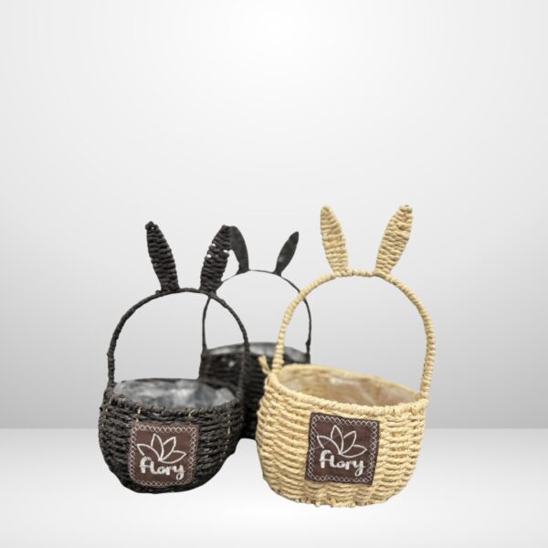 مجموعة سلال قش بتصميم أذن أرنب - 3 قطع