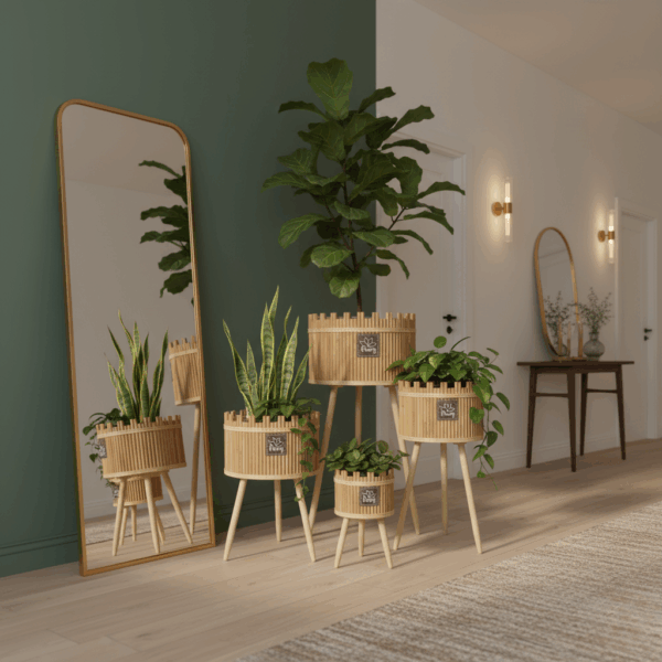 مجموعة من 3 حوامل نباتات منسوجة متدرجة بتصميم التاج - ألوان متعددة