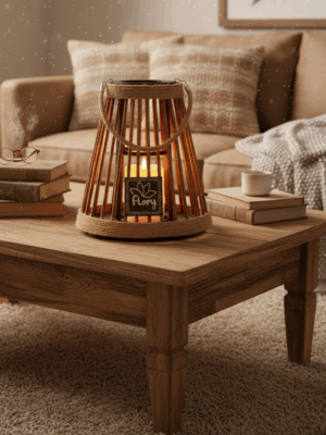 فانوس خشبي بمقبض من الحبال من Flory - ألوان متعددة