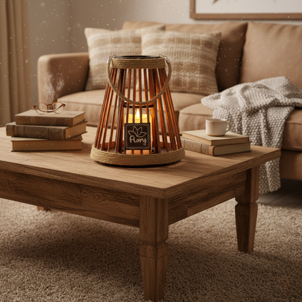 فانوس خشبي بمقبض من الحبال من Flory - ألوان متعددة