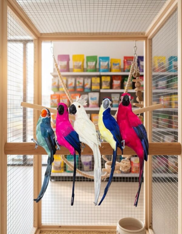 تماثيل ببغاوات ملونة للزينة على مجسم