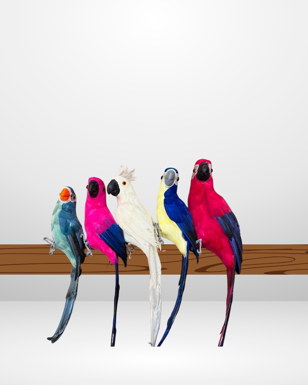 تماثيل ببغاوات ملونة للزينة على مجسم