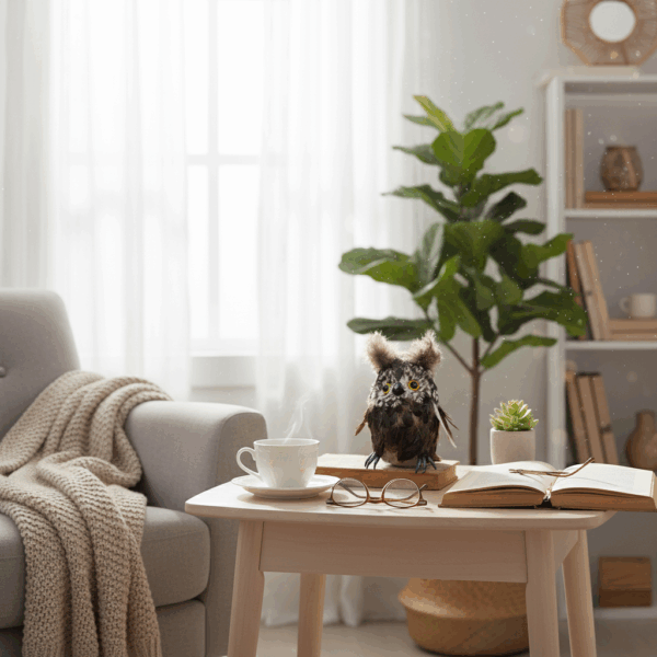 تمثال بومة بني من الفرو مع خصلات شعر