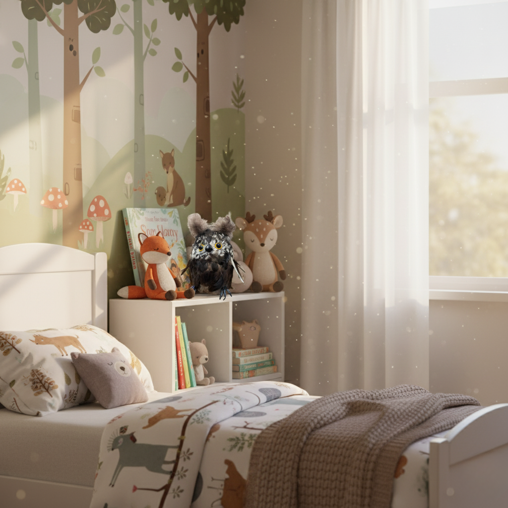 تمثال بومة بني من الفرو مع خصلات شعر