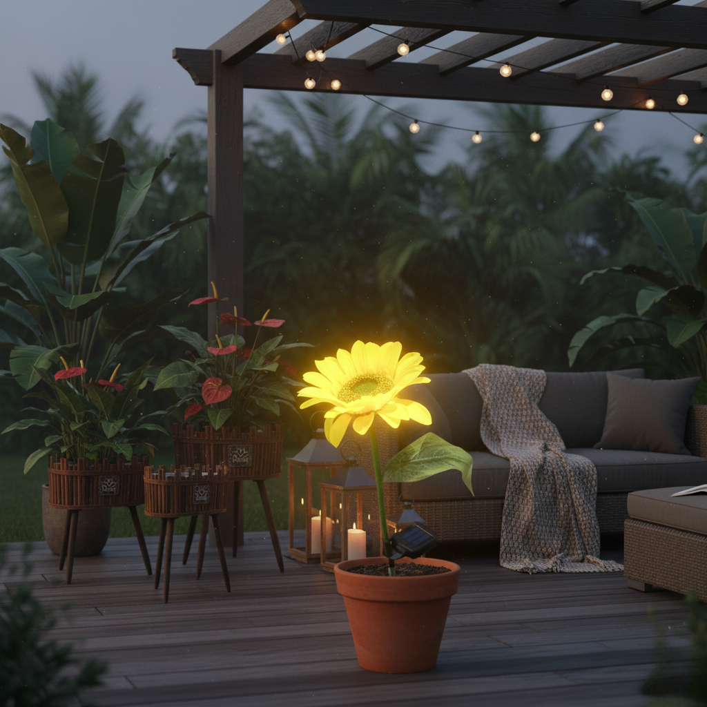 زهرة عباد الشمس اصطناعية باللون الأصفر بساق