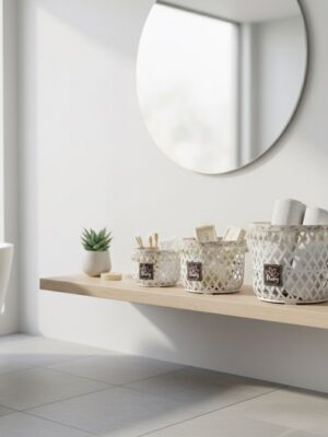 مجموعة أصص بيضاء بتصميم شبكي مزينة بخرز