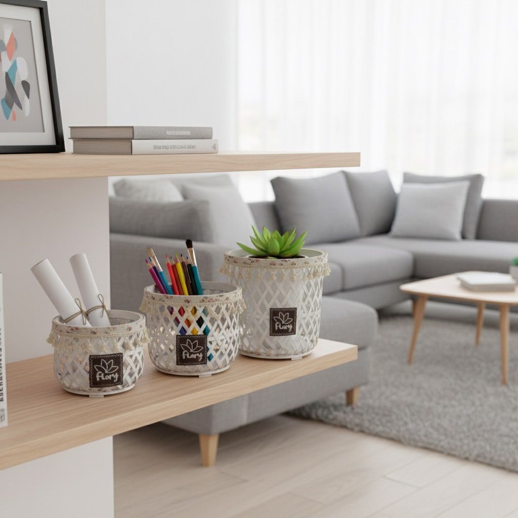 مجموعة أصص بيضاء بتصميم شبكي مزينة بخرز