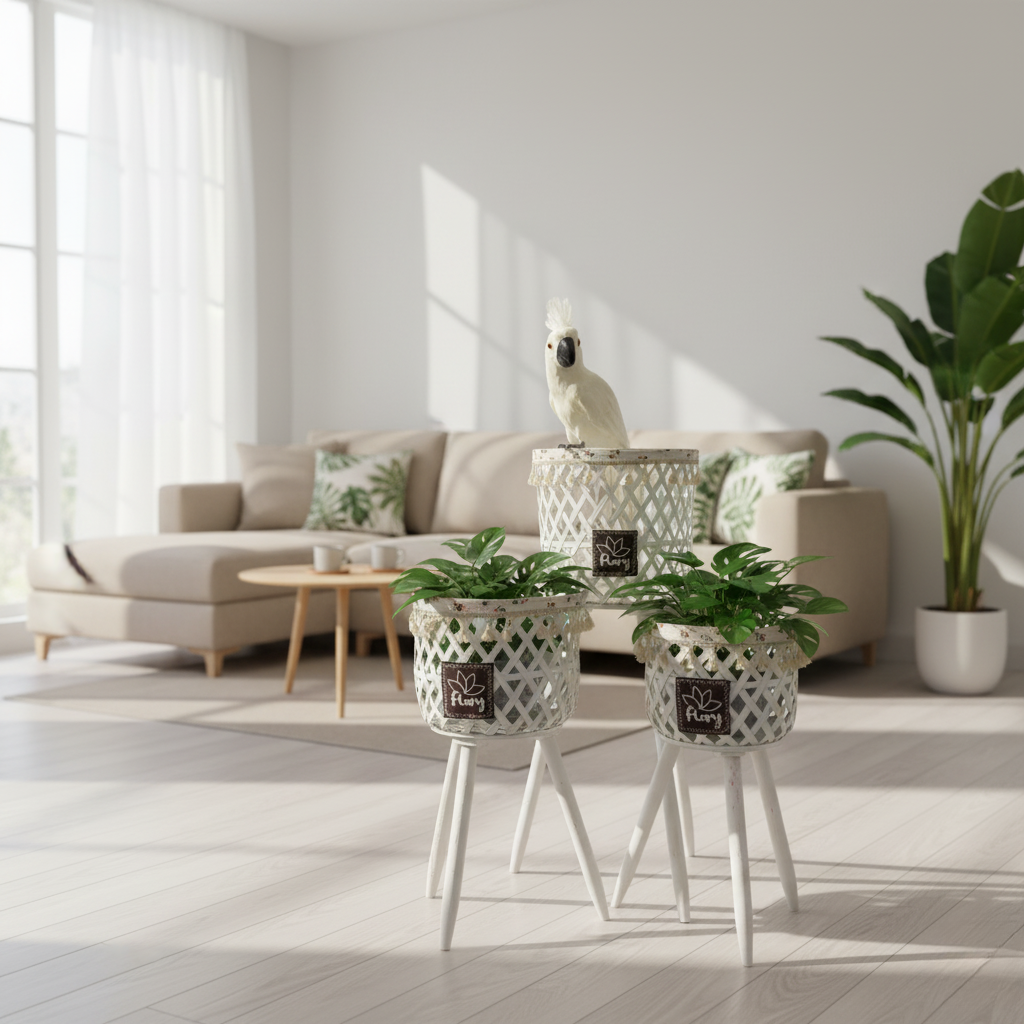 مجموعة من 3 حوامل نباتات منسوجة ومتدرجة - ألوان متعددة