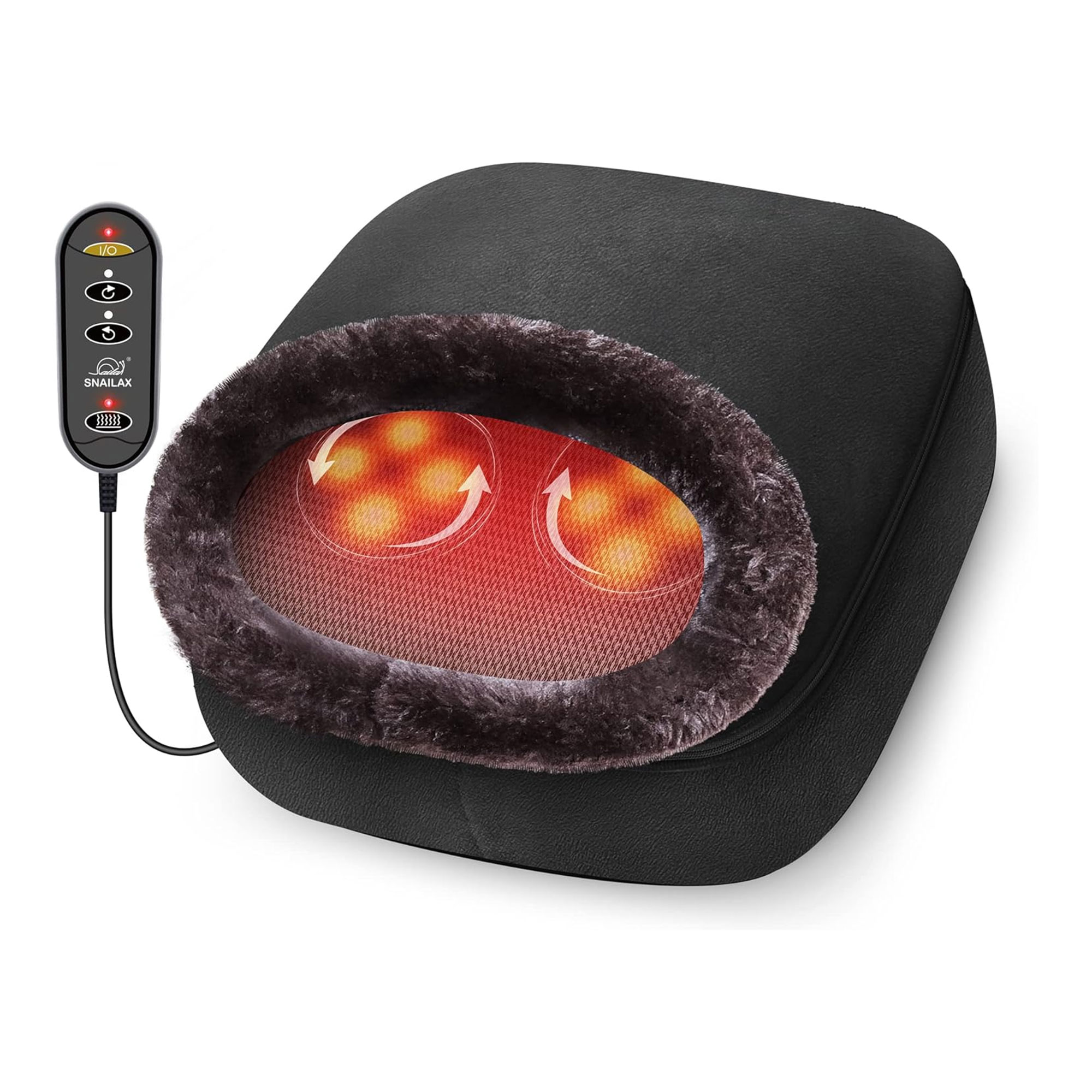 جهاز تدليك القدمين الكهربائي المخملي المزود بخاصية التسخين وبكرة تدليك اهتزازية - ضمان عام