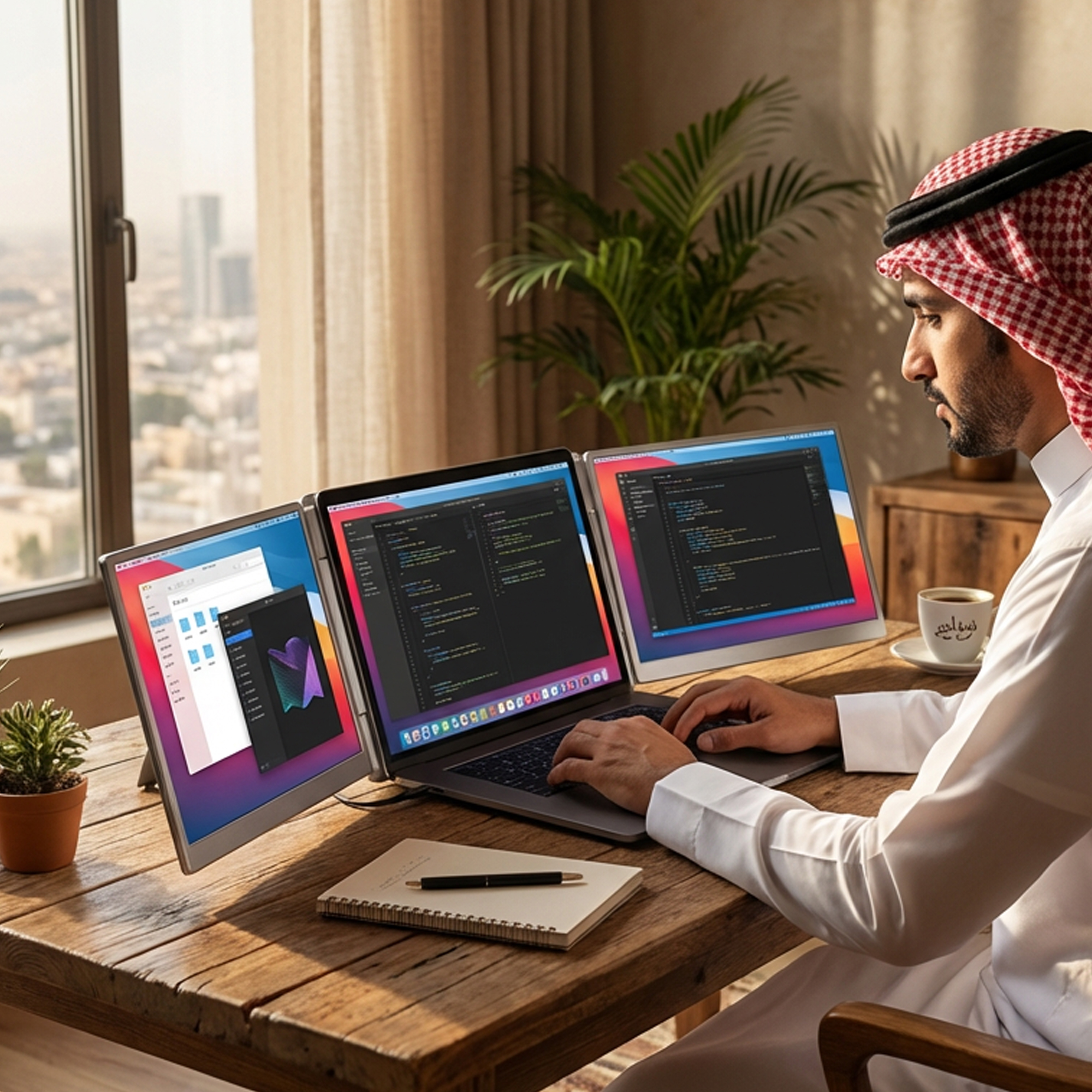 محطة العمل المحمولة بشاشتين