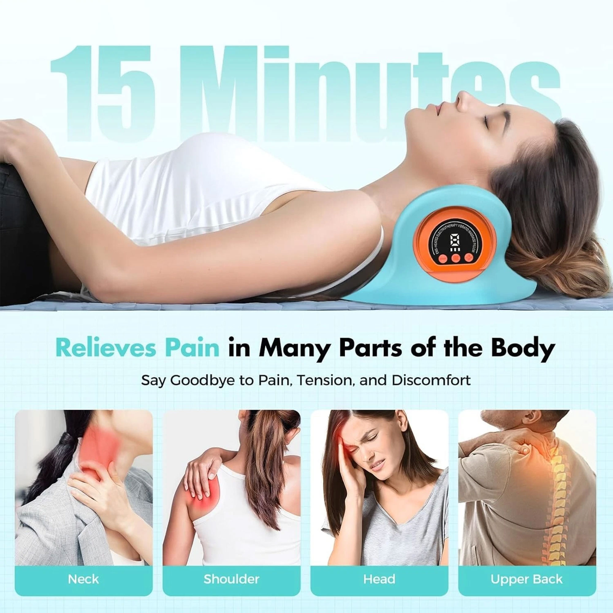 وسادة تدليك الرقبة 3 في 1 مع خاصية التسخين والتدليك بالاهتزاز وشد الرقبة لدعم العمود الفقري والاسترخاء